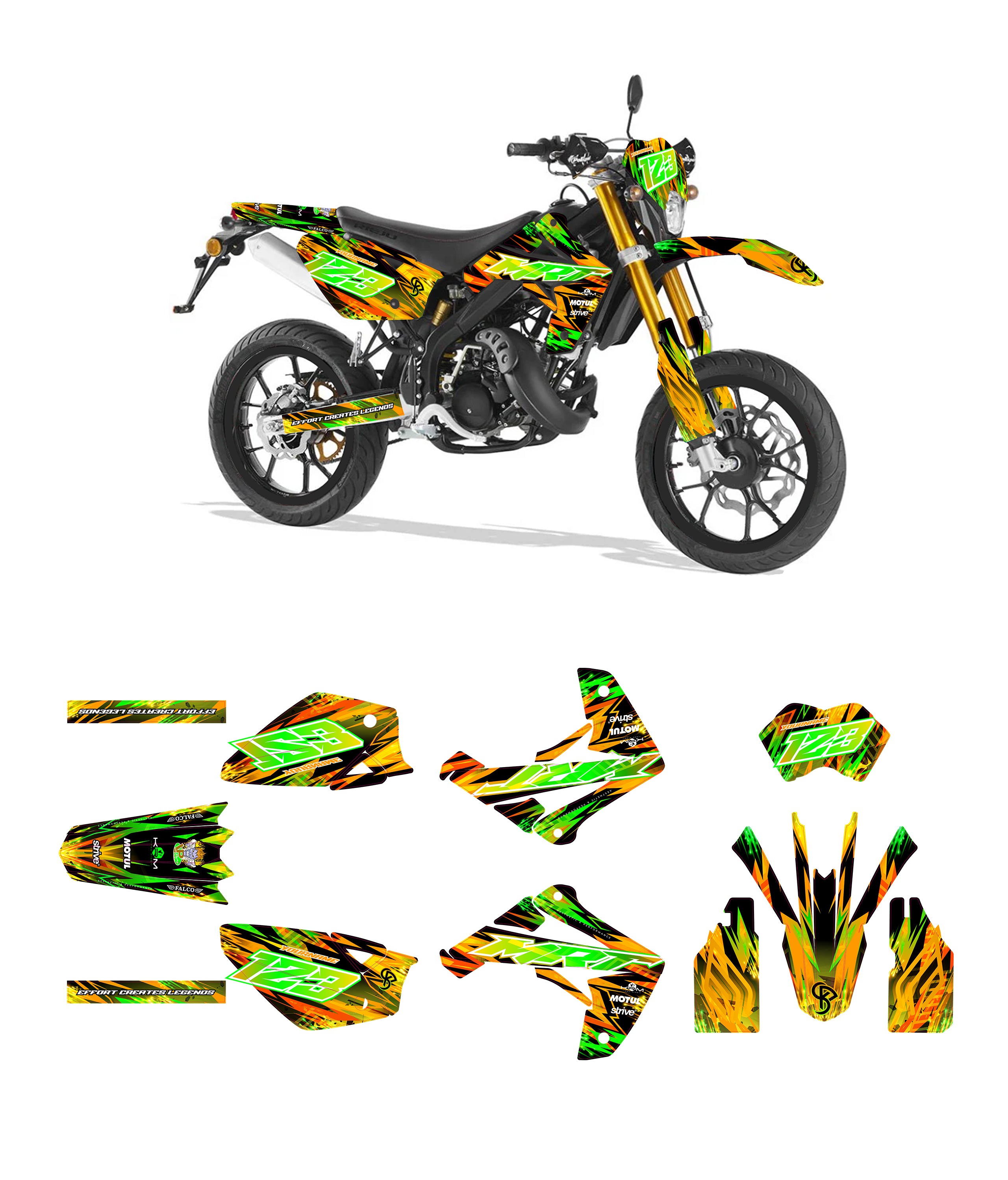 Kit Déco 50cc STRIVE Orange / Vert - PERSONNALISABLE